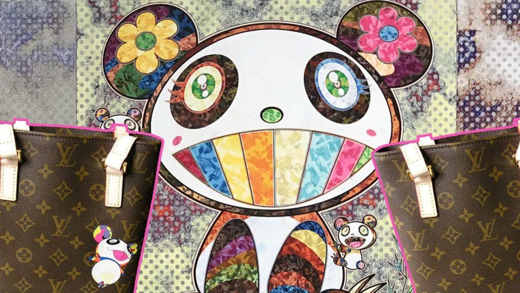Détail de « Forest Companions » de Takashi Murakami et sacs Louis Vuitton x Murakami