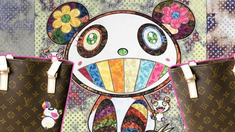Détail de « Forest Companions » de Takashi Murakami et sacs Louis Vuitton x Murakami