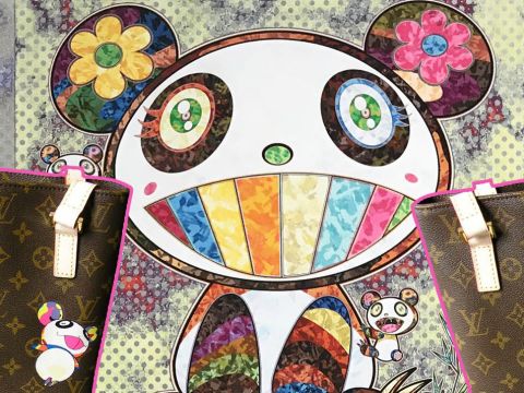 Détail de « Forest Companions » de Takashi Murakami et sacs Louis Vuitton x Murakami