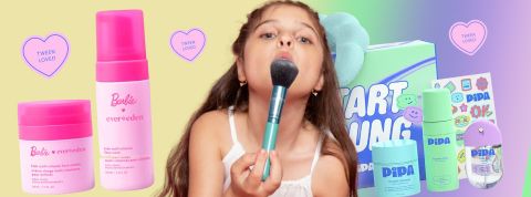 Skincare baby, Kids Watch et Guzi Economy : la petite enfance, nouvel eldorado des marques Une petite fille et des prodouits Barbie et Pippa Skincare