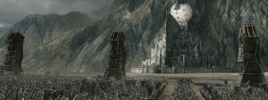 la citadelle de Minas tirit assiégée avec le logo de Wikipédia au dessus