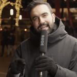 Zohran Mamdani avec son micro devant un truck hallal