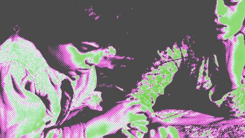 Une photo vintage pasée sous photshop dans les tons bleus et roses