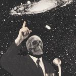 un collage d'un homme politique à tête de mort