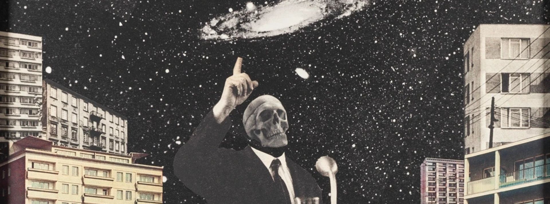 un collage d'un homme politique à tête de mort