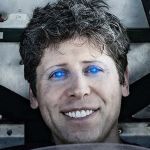 Sam Altman avec des yeux bleu laser