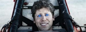 Sam Altman avec des yeux bleu laser