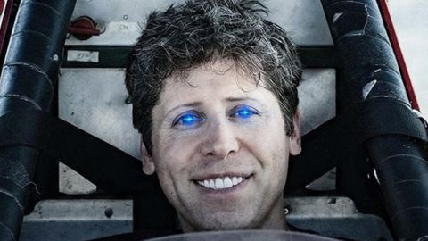Sam Altman avec des yeux bleu laser