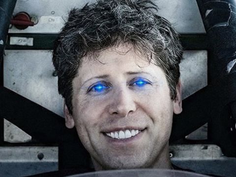 Sam Altman avec des yeux bleu laser