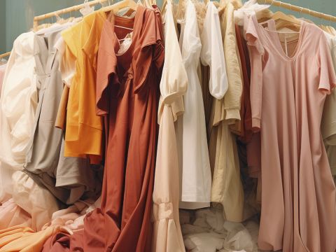 Une grande quantité de vêtements sur portants