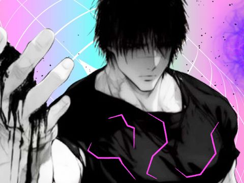 Un visuel avec voiture, éclairs, personnages de manga, néons