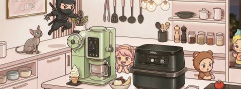 SharkNinja : la machine à hits qui a réinventé l'électroménager Les robots Sharkninja dans une cuisine style dessin animé
