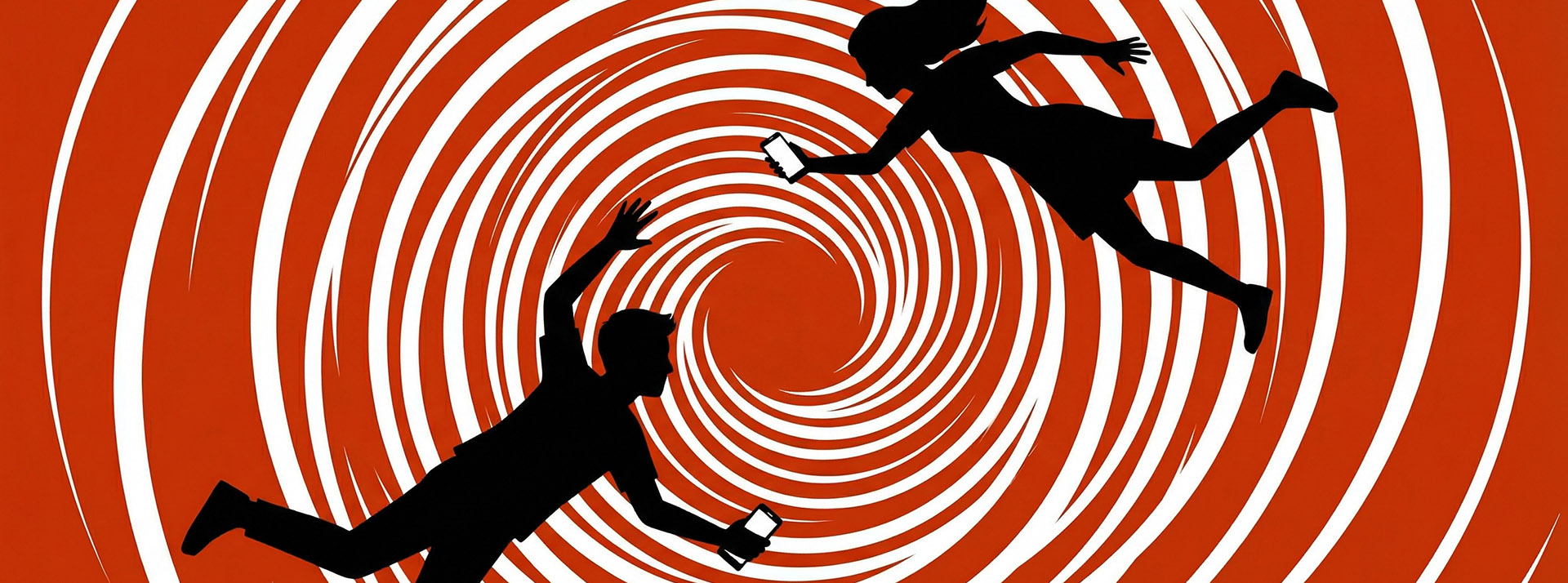 Clarity Loop : ils n'aiment plus TikTok mais n'arrivent pas à le quitter - L'ADN Deux silhouettes de jeunes avec leur téléphone dans un tourbillon