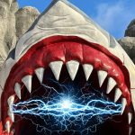 Gros plan sur le requin des dents de la mer avec de l'électricité dans sa gueule