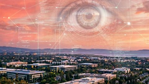 Un œil au sunset au-dessus de la Silicon Valley