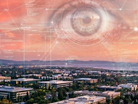Un œil au sunset au-dessus de la Silicon Valley