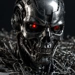 une tête de terminator qui emerge d'un tas de trombones