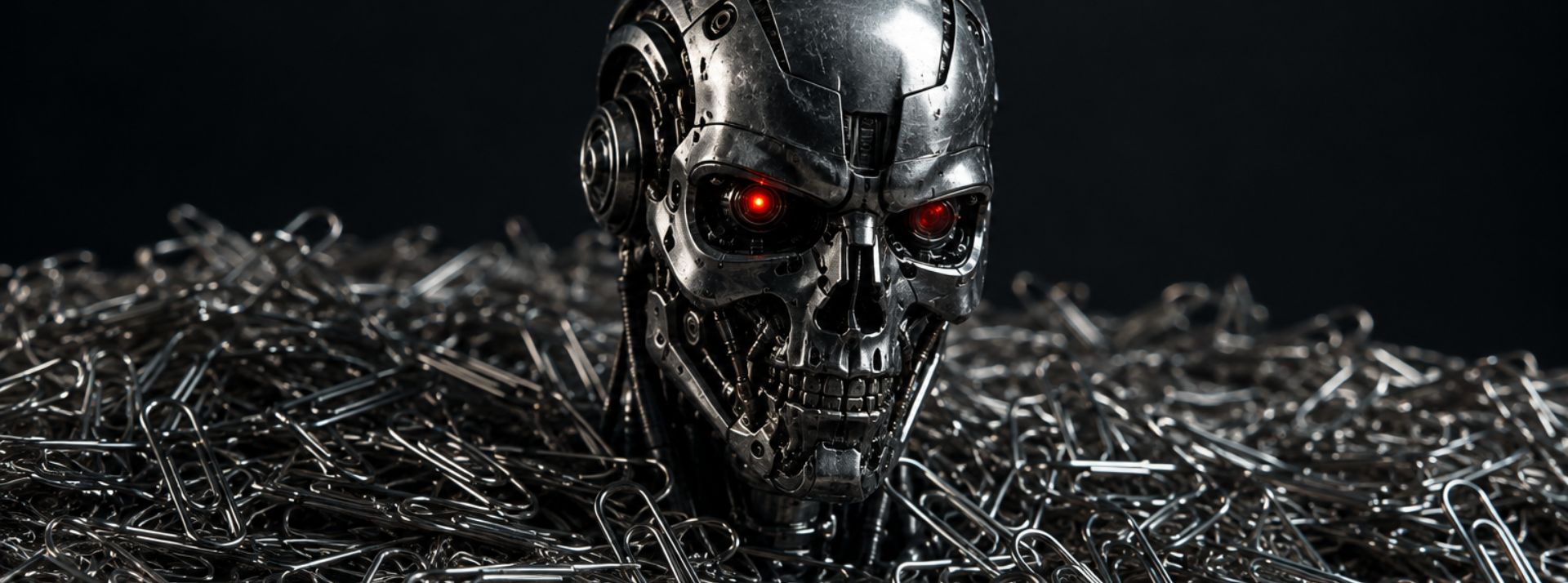 une tête de terminator qui emerge d'un tas de trombones