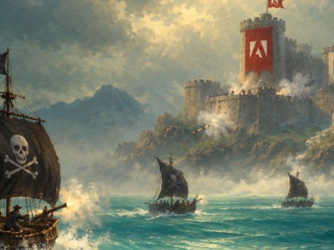 une flotte pirate attaque un fort