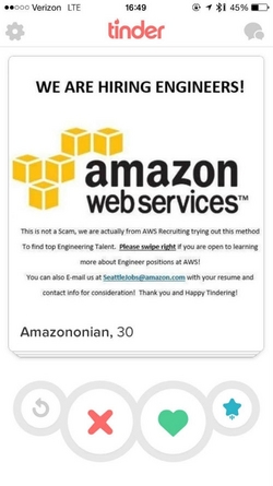Amazon recrute les ingénieurs sur Tinder